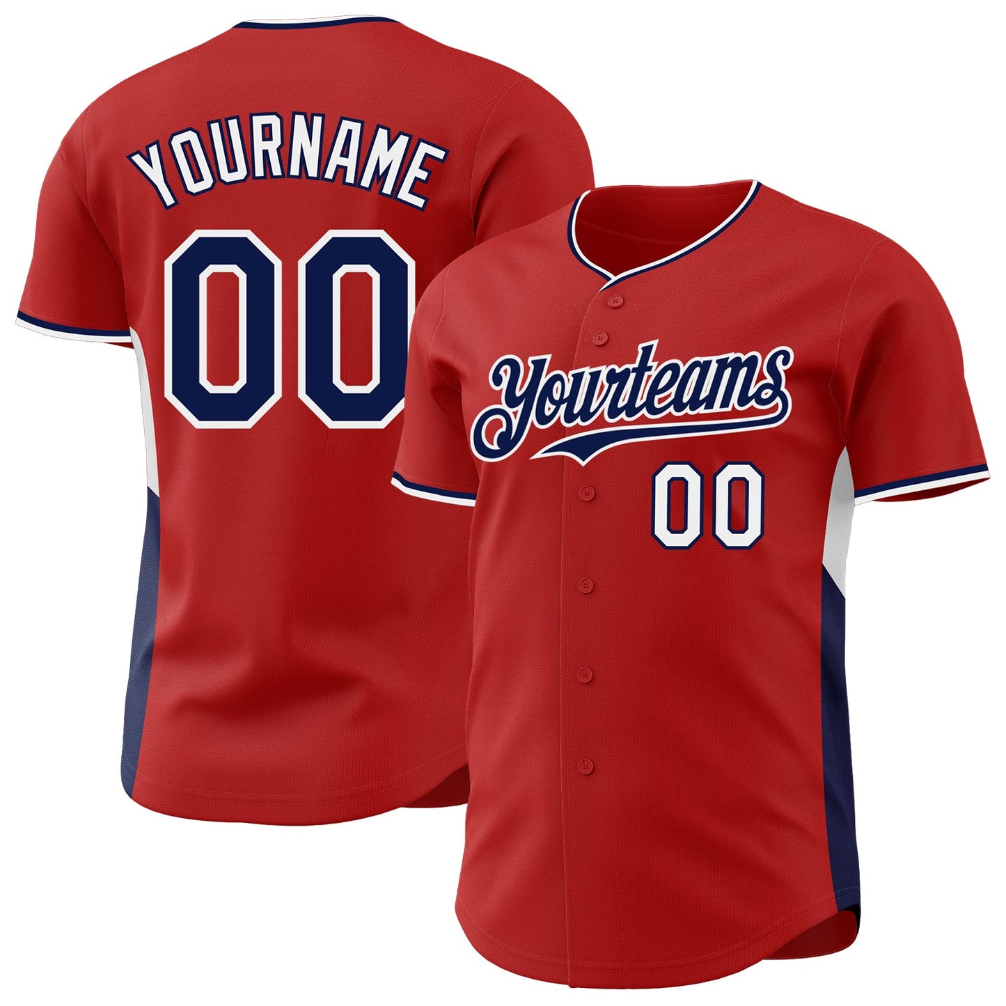 Custom Red Navy-White Classic Color Block Side Panel Stripe Authentic Baseball Jersey - Main View