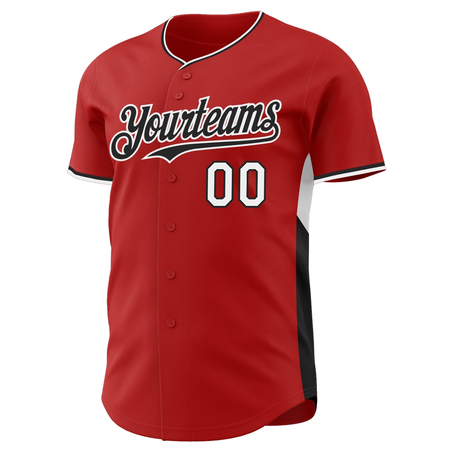 Custom Red Black-White Classic Color Block Side Panel Stripe Authentic Baseball Jersey view 2