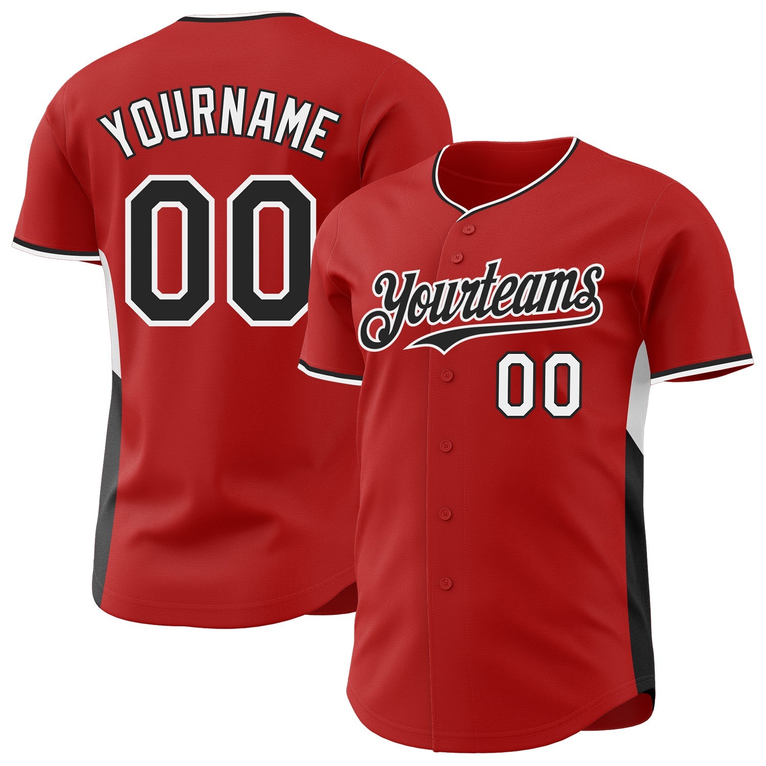 Custom Red Black-White Classic Color Block Side Panel Stripe Authentic Baseball Jersey - Main View