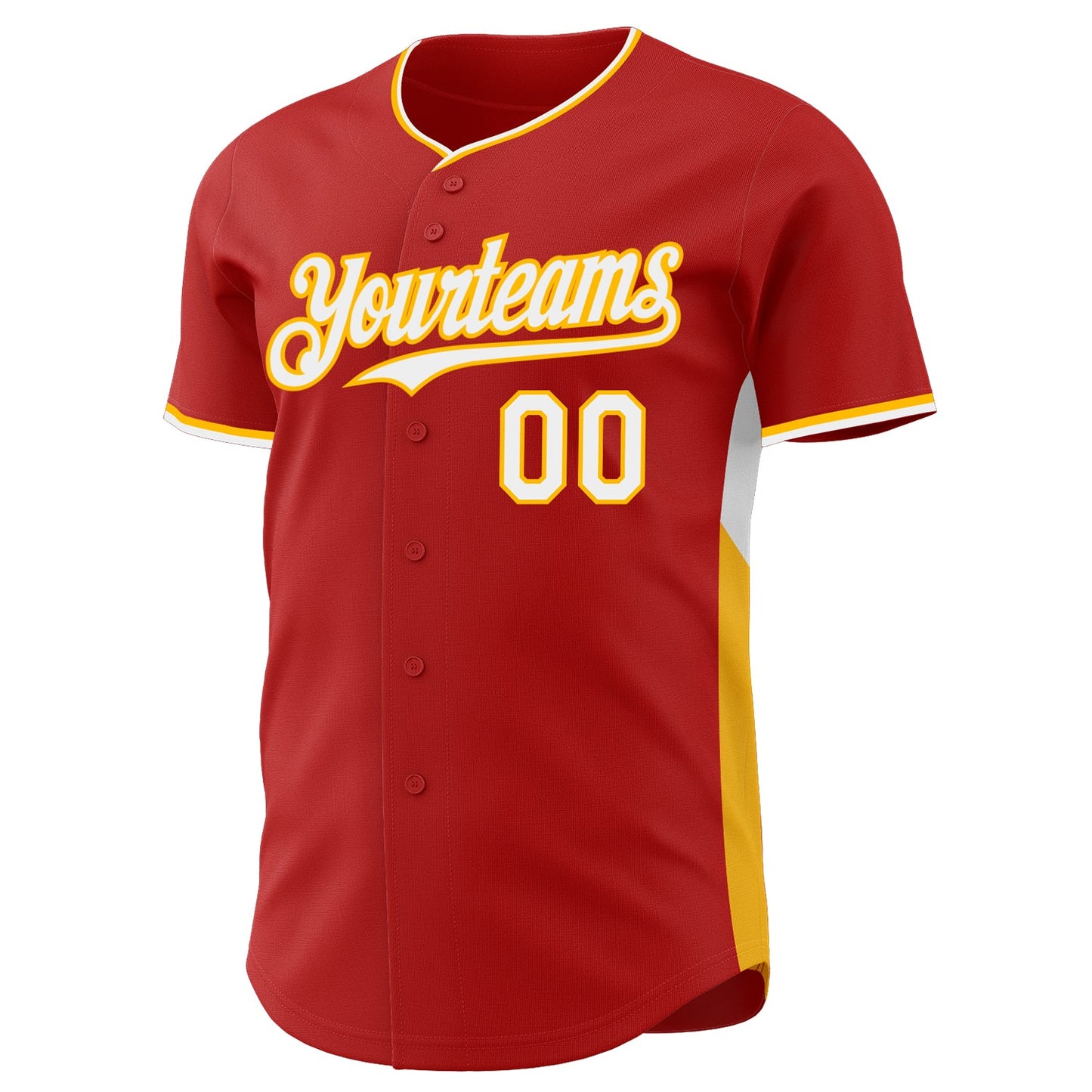 Custom Red White-Gold Classic Color Block Side Panel Stripe Authentic Baseball Jersey view 2