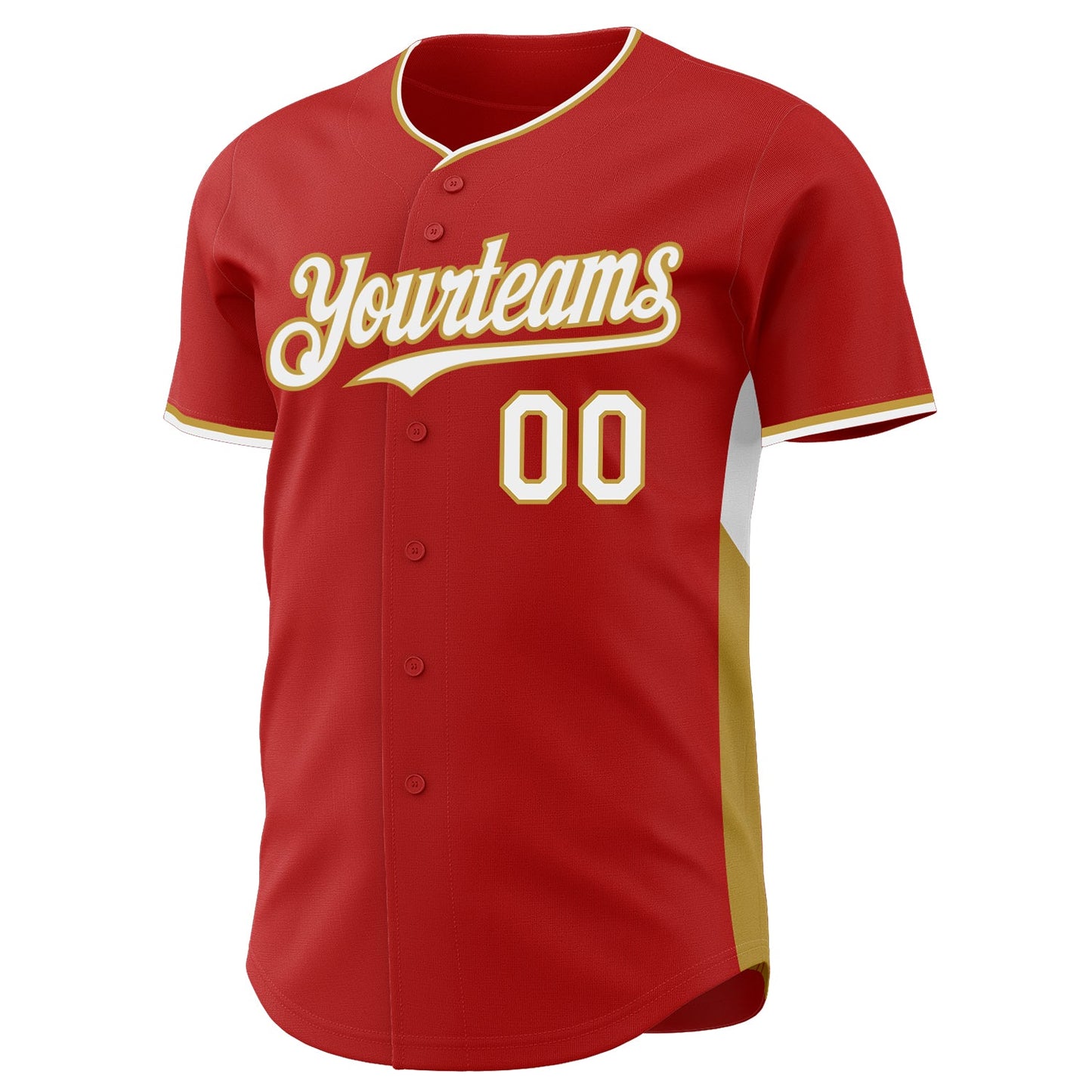 Custom Red White-Old Gold Classic Color Block Side Panel Stripe Authentic Baseball Jersey view 2