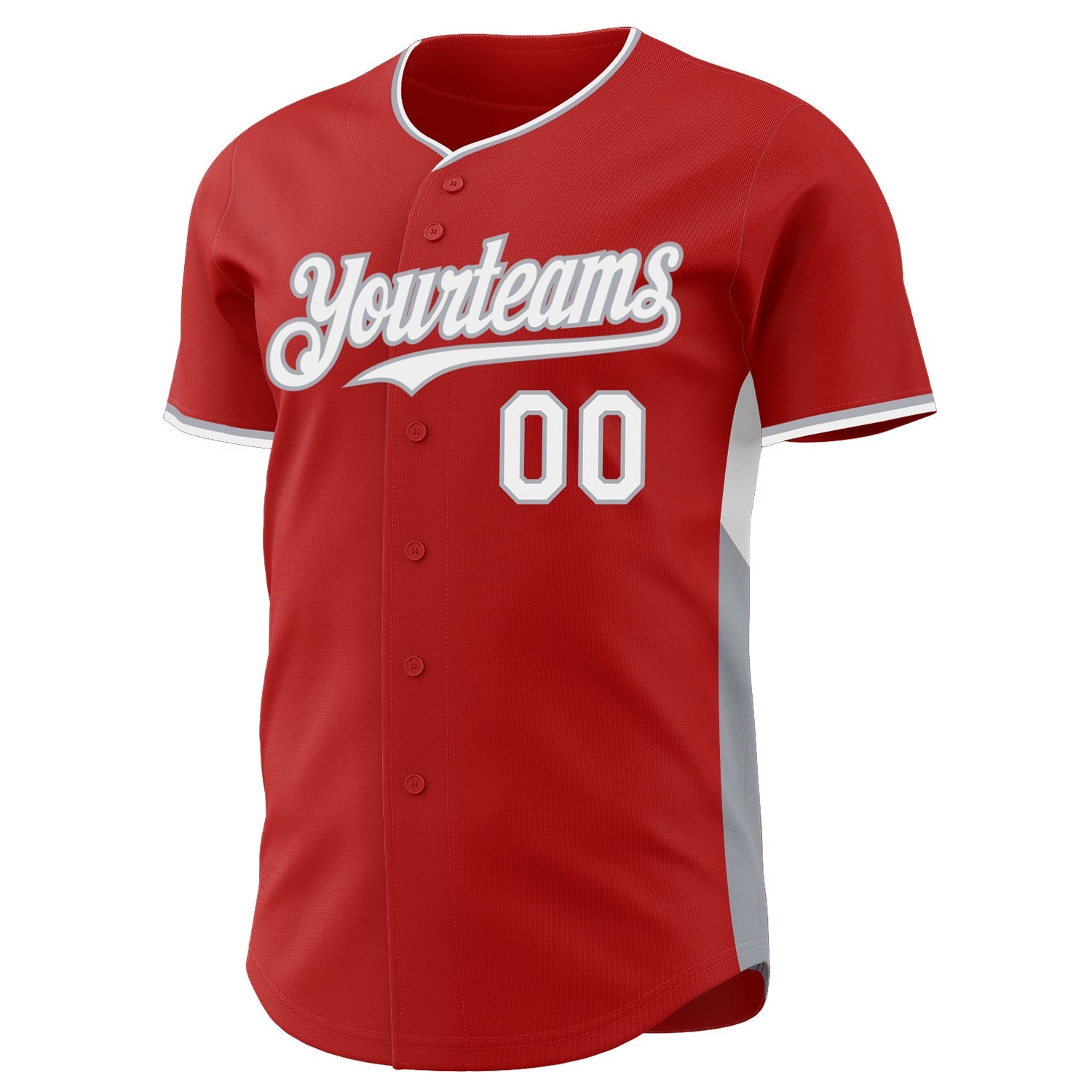 Custom Red White-Gray Classic Color Block Side Panel Stripe Authentic Baseball Jersey view 2