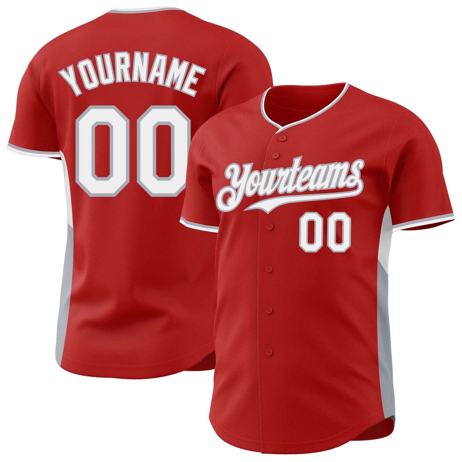 Custom Red White-Gray Classic Color Block Side Panel Stripe Authentic Baseball Jersey - Main View