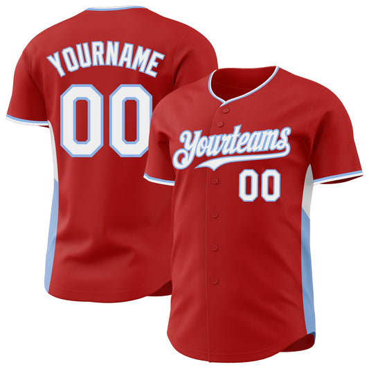 Custom Red White-Light Blue Classic Color Block Side Panel Stripe Authentic Baseball Jersey - Main View