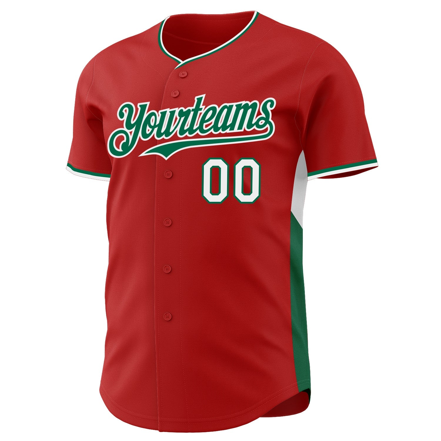 Custom Red Kelly Green-White Classic Color Block Side Panel Stripe Authentic Baseball Jersey view 2