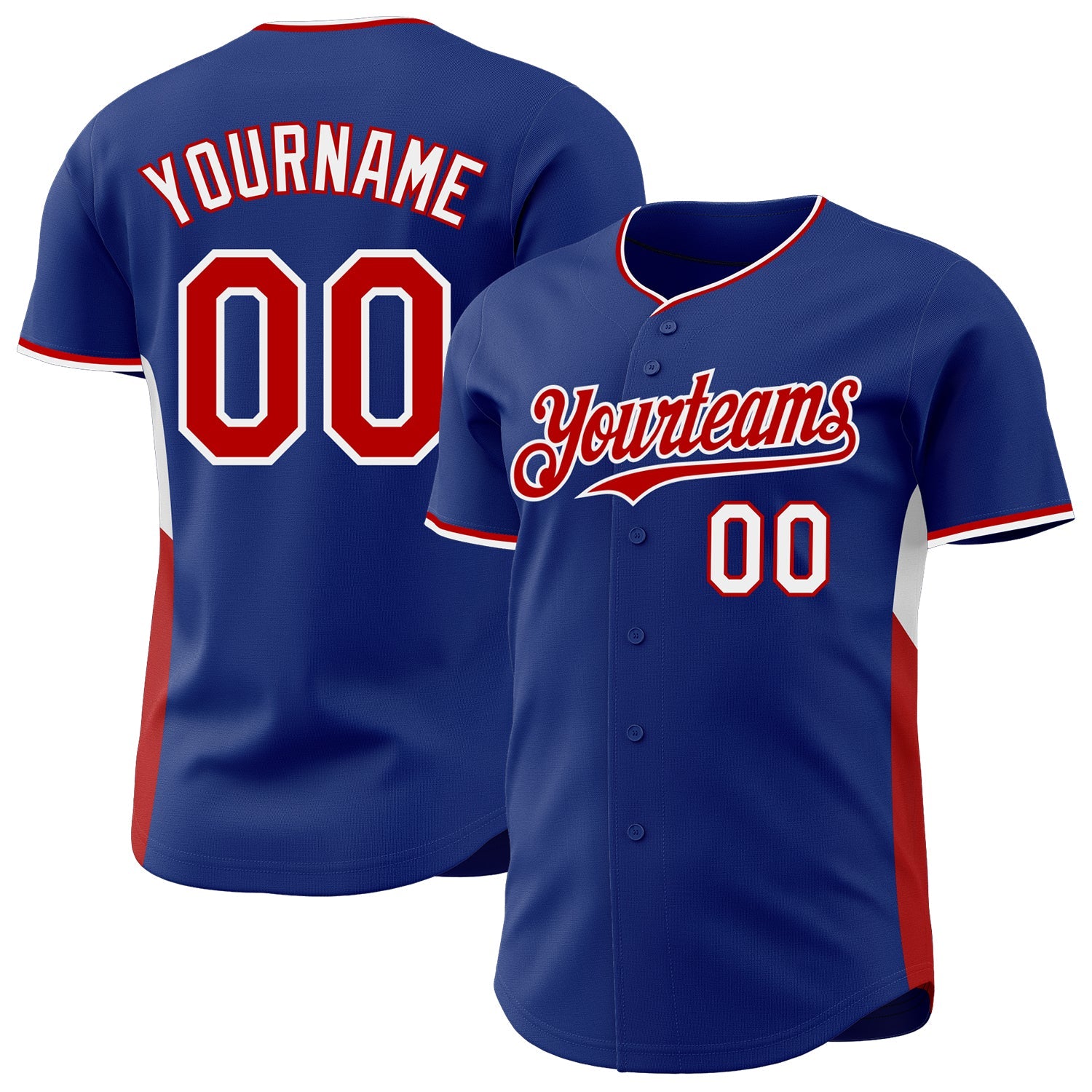 Custom Royal Red-White Classic Color Block Side Panel Stripe Authentic Baseball Jersey - Main View
