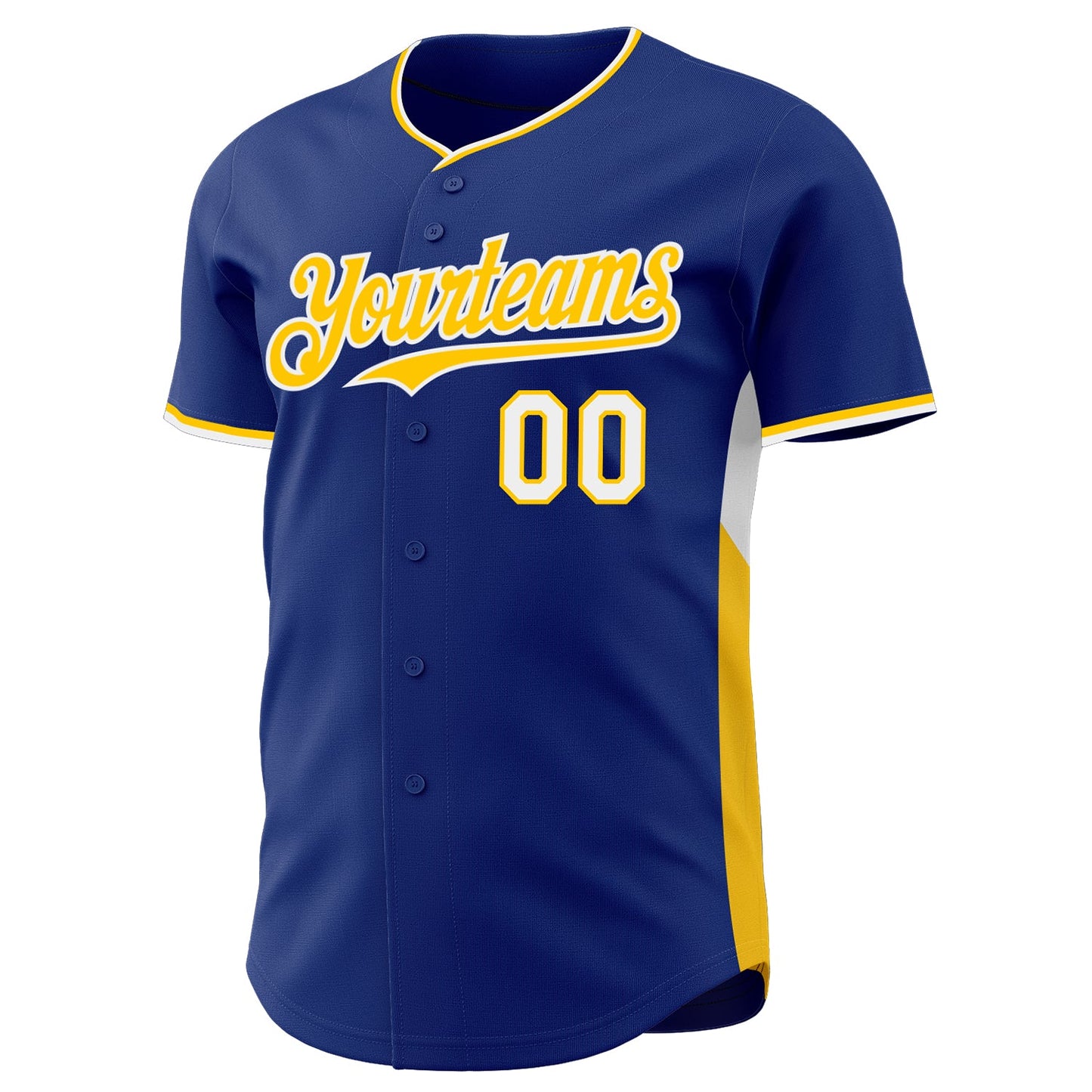 Custom Royal Yellow-White Classic Color Block Side Panel Stripe Authentic Baseball Jersey view 2