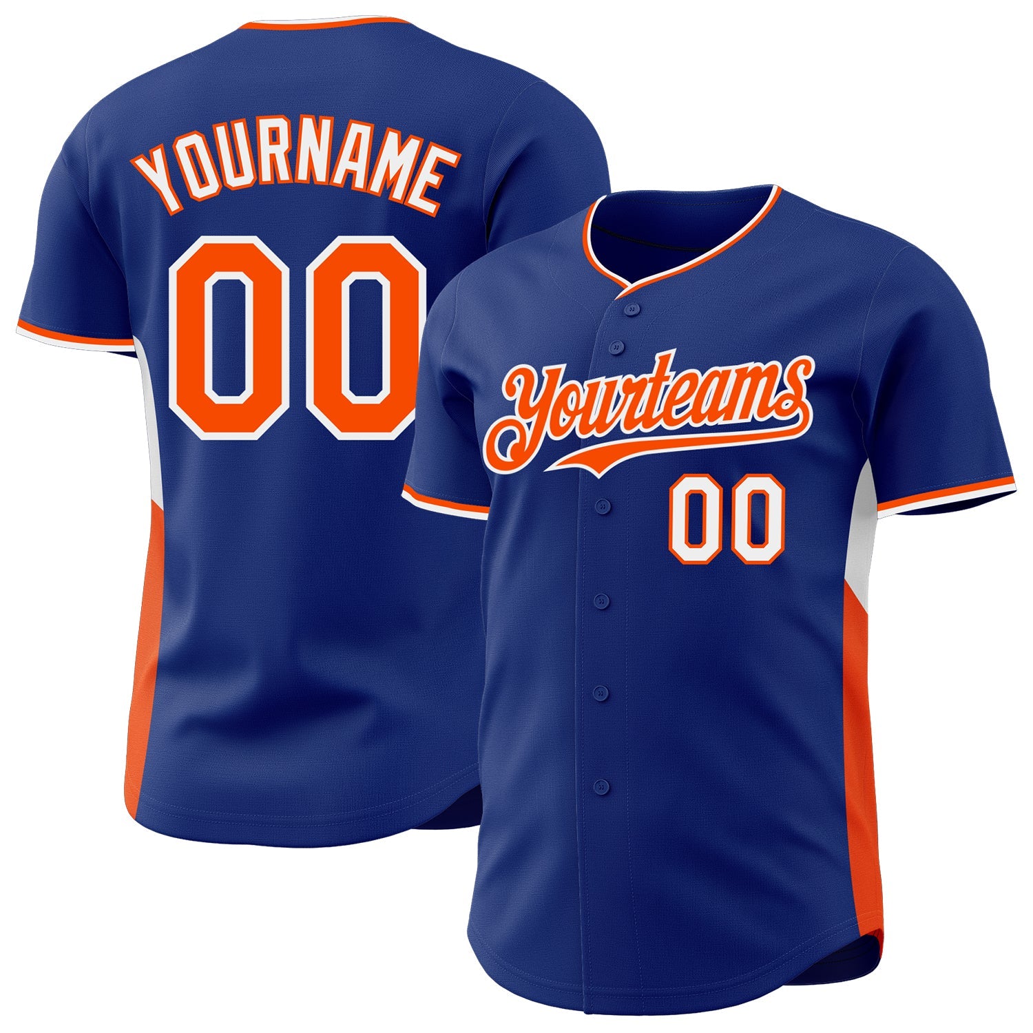 Custom Royal Orange-White Classic Color Block Side Panel Stripe Authentic Baseball Jersey - Main View
