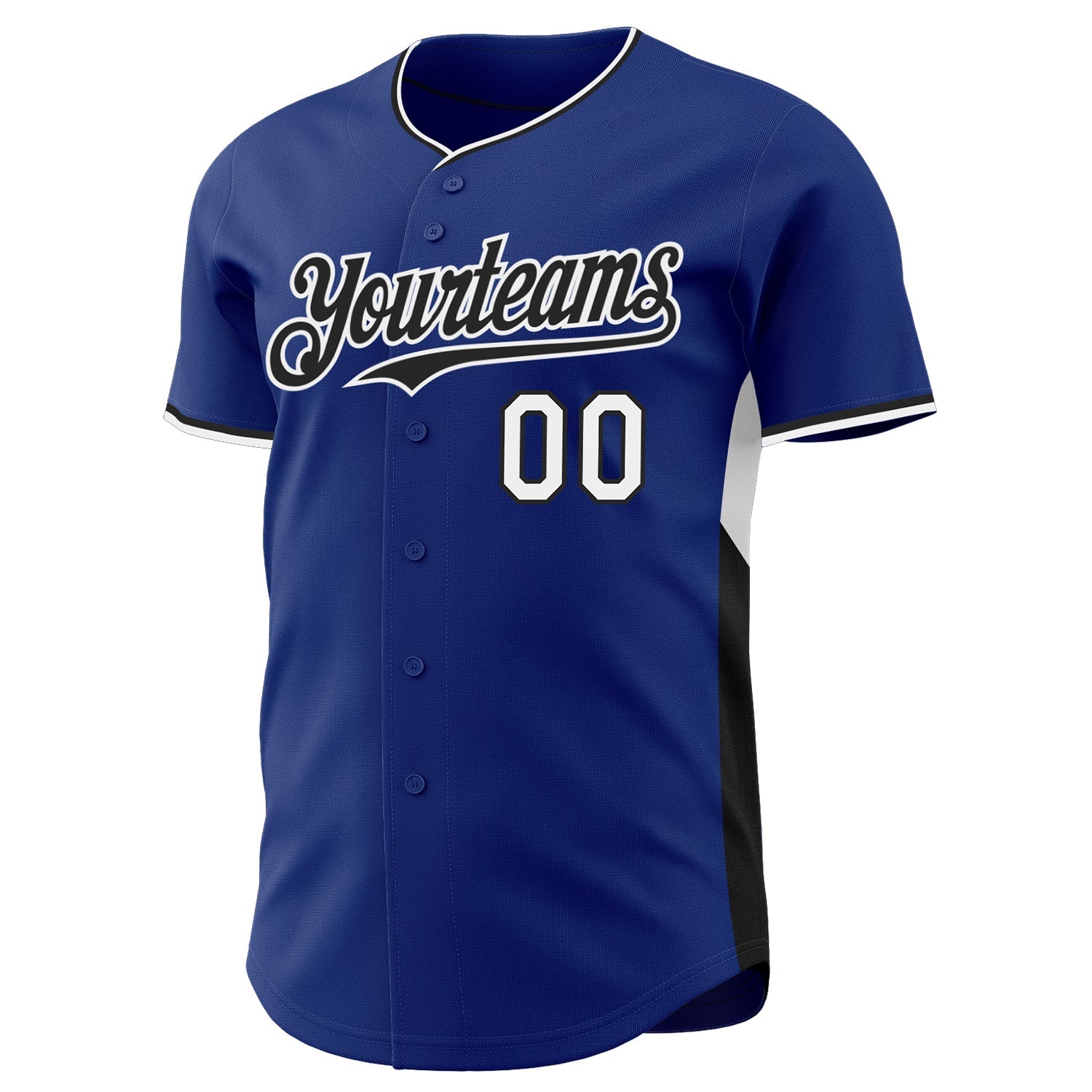 Custom Royal Black-White Classic Color Block Side Panel Stripe Authentic Baseball Jersey view 2