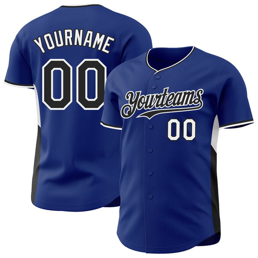 Custom Royal Black-White Classic Color Block Side Panel Stripe Authentic Baseball Jersey - Main View
