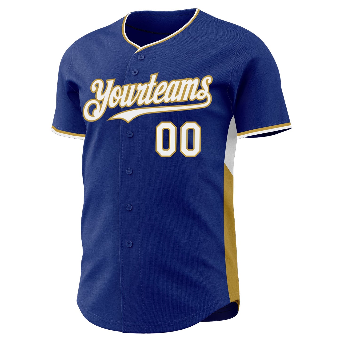 Custom Royal White-Old Gold Classic Color Block Side Panel Stripe Authentic Baseball Jersey view 2