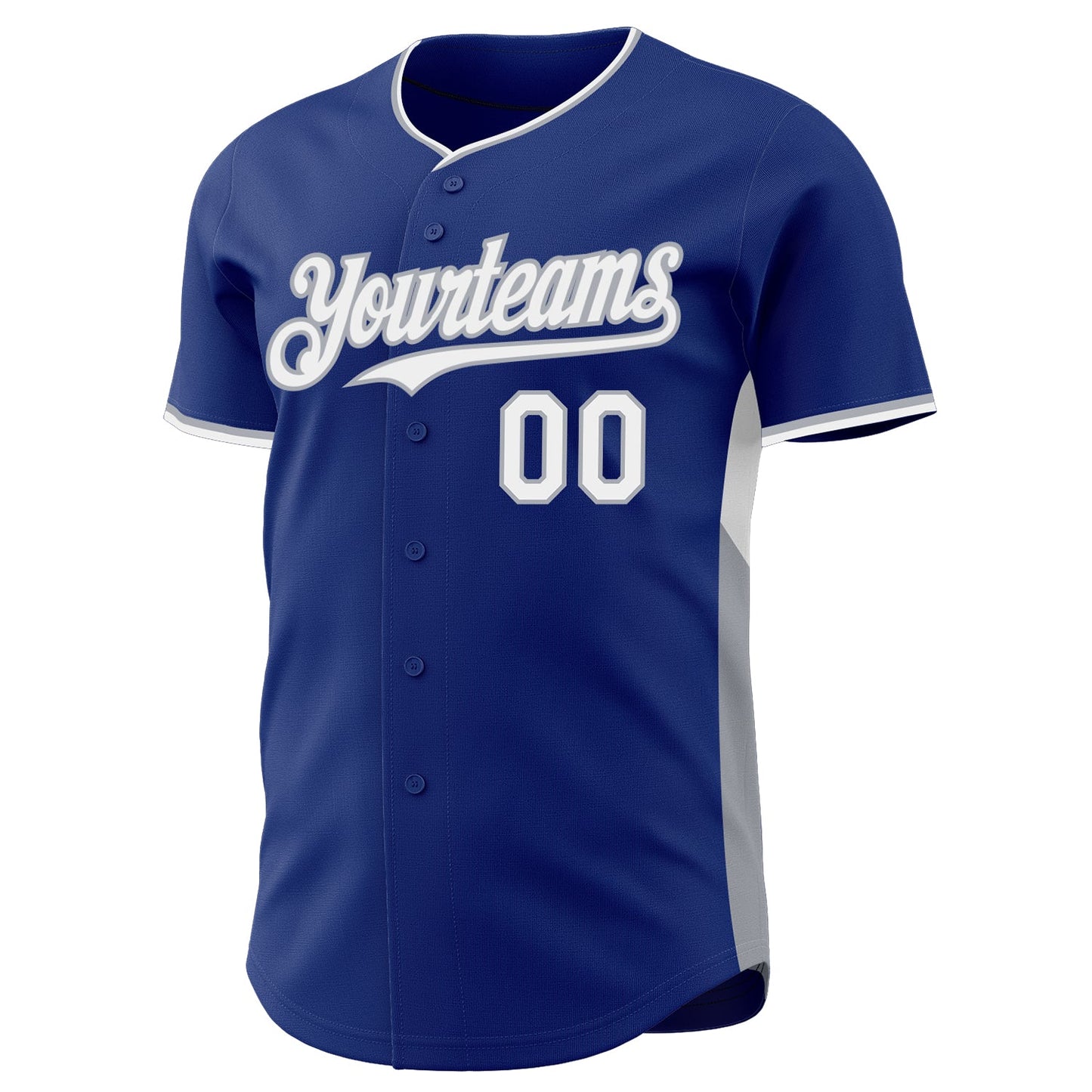 Custom Royal White-Gray Classic Color Block Side Panel Stripe Authentic Baseball Jersey view 2