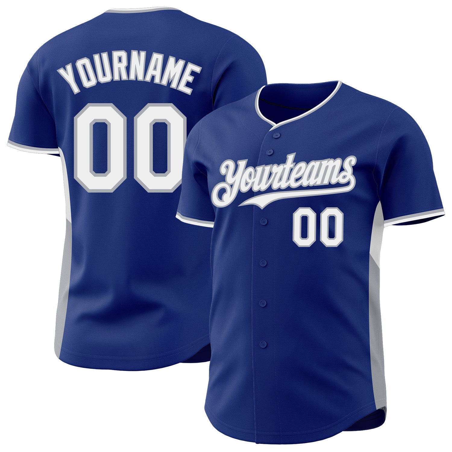 Custom Royal White-Gray Classic Color Block Side Panel Stripe Authentic Baseball Jersey - Main View