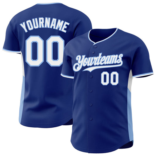 Custom Royal White-Light Blue Classic Color Block Side Panel Stripe Authentic Baseball Jersey - Main View