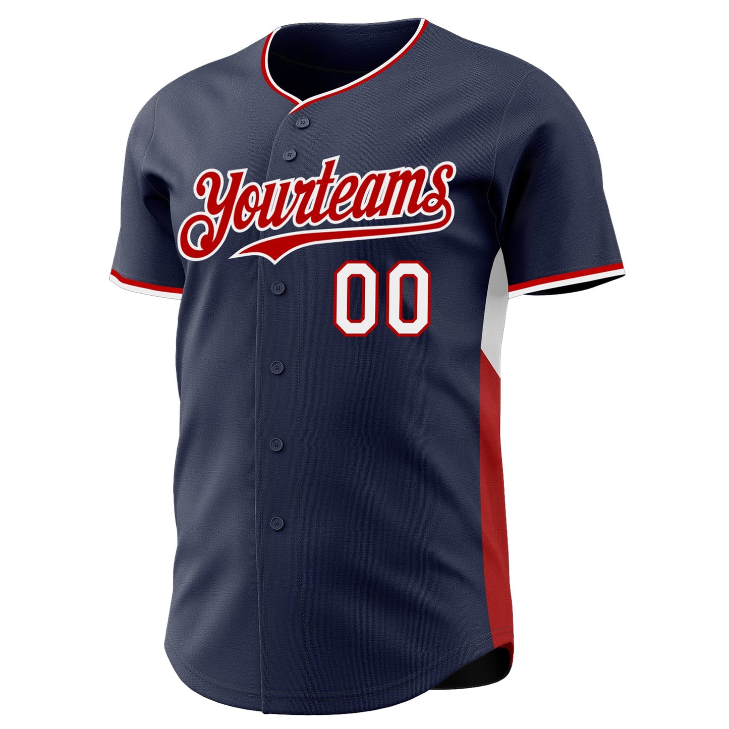 Custom Navy Red-White Classic Color Block Side Panel Stripe Authentic Baseball Jersey view 2