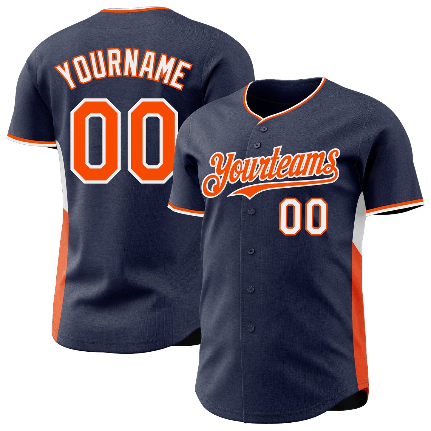 Custom Navy Orange-White Classic Color Block Side Panel Stripe Authentic Baseball Jersey - Main View