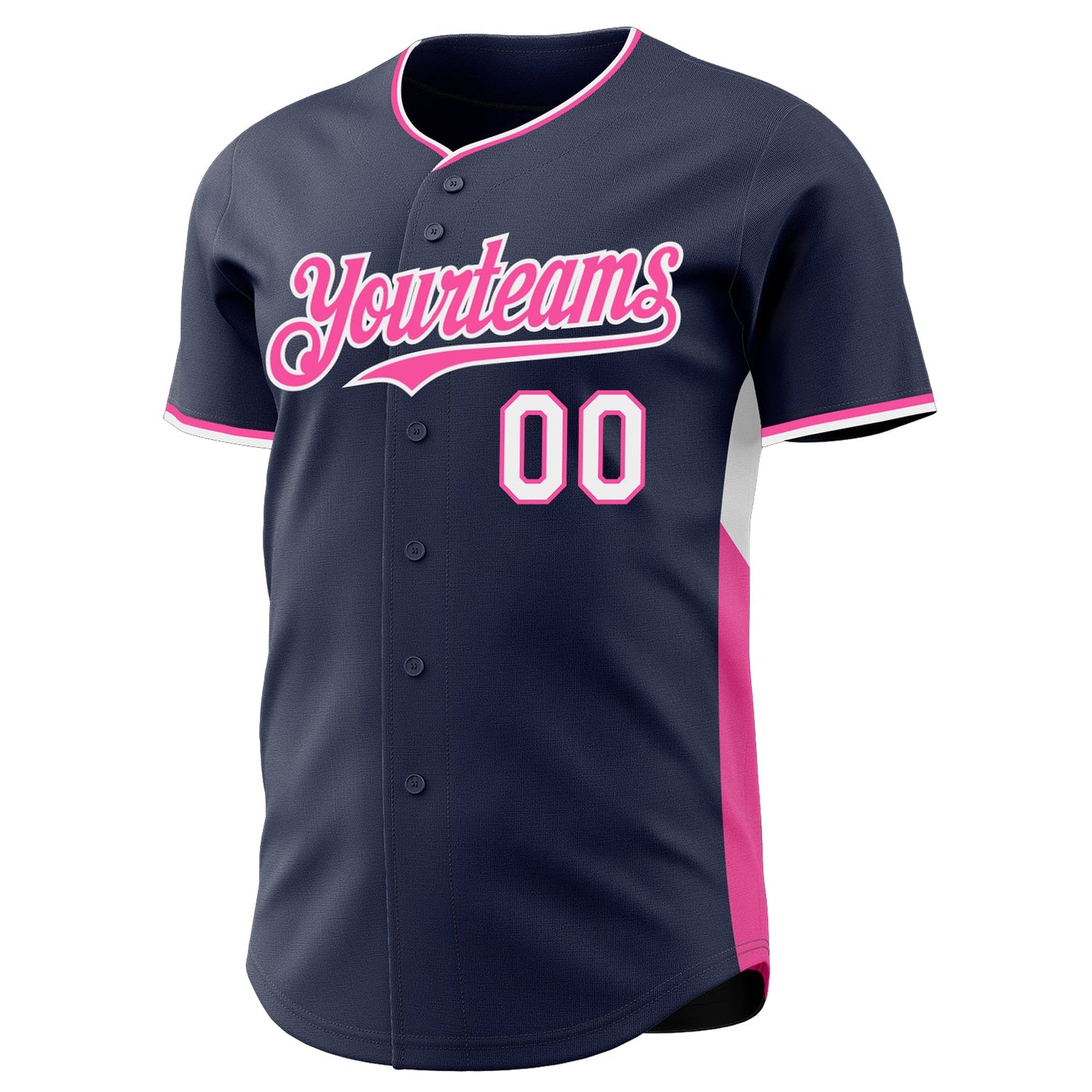 Custom Navy Pink-White Classic Color Block Side Panel Stripe Authentic Baseball Jersey view 2