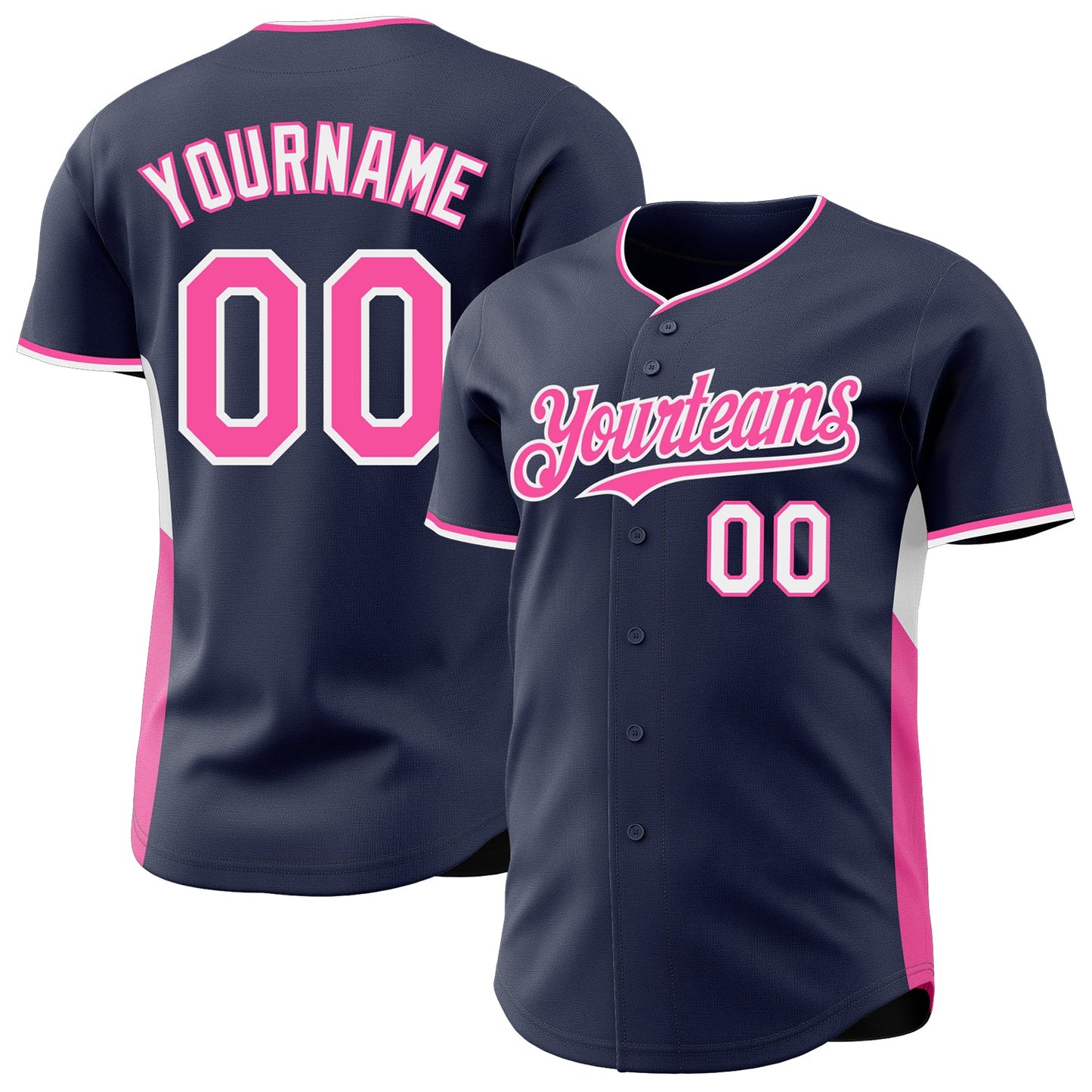 Custom Navy Pink-White Classic Color Block Side Panel Stripe Authentic Baseball Jersey - Main View
