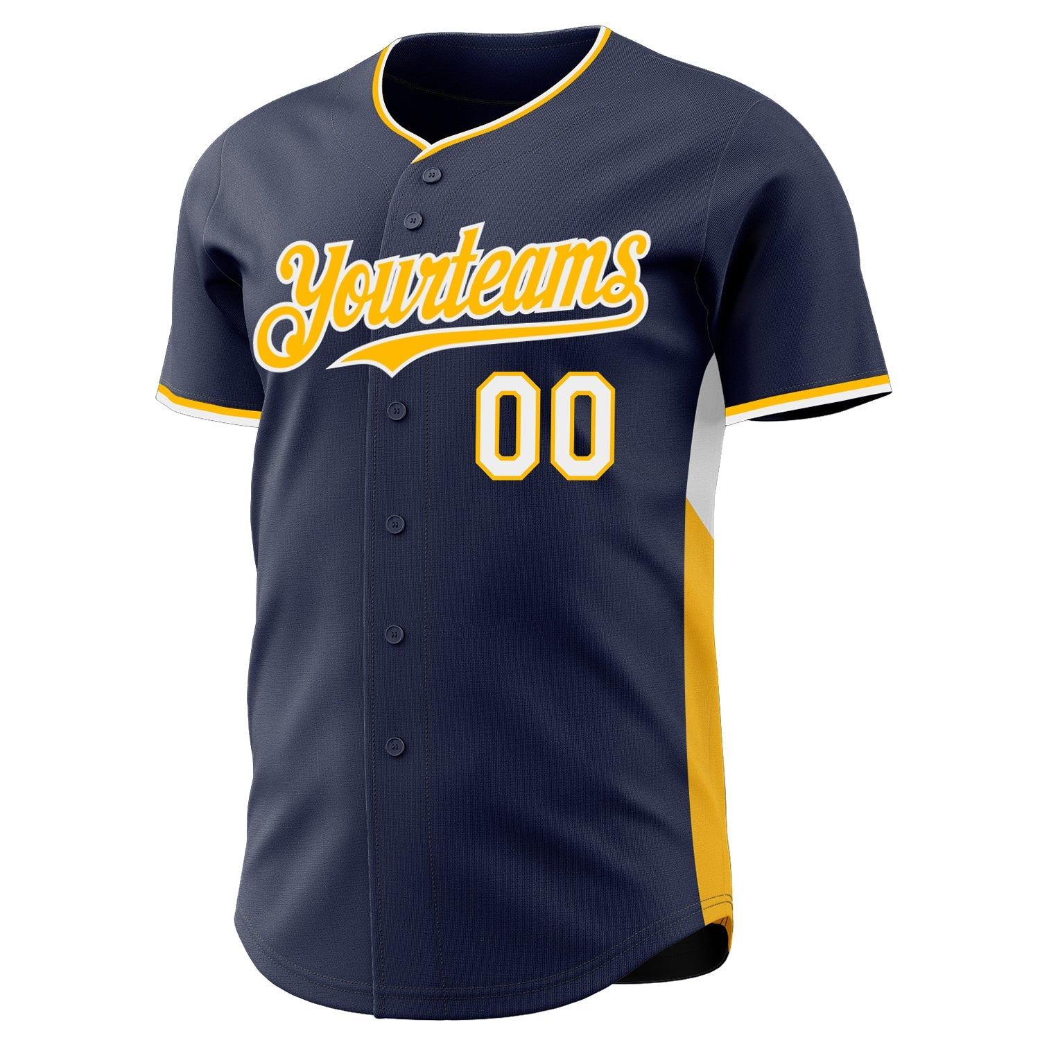 Custom Navy Gold-White Classic Color Block Side Panel Stripe Authentic Baseball Jersey view 2