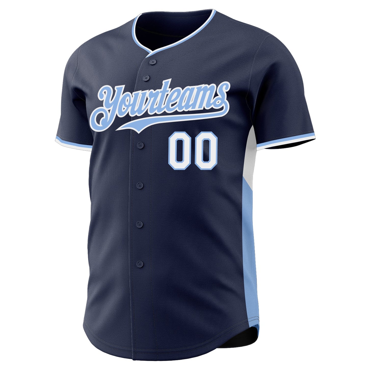 Custom Navy Light Blue-White Classic Color Block Side Panel Stripe Authentic Baseball Jersey view 2