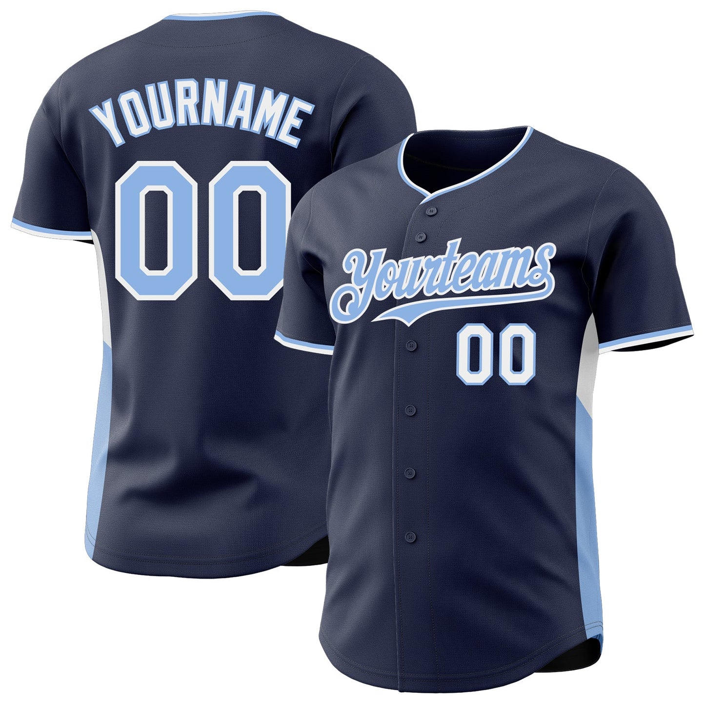 Custom Navy Light Blue-White Classic Color Block Side Panel Stripe Authentic Baseball Jersey - Main View