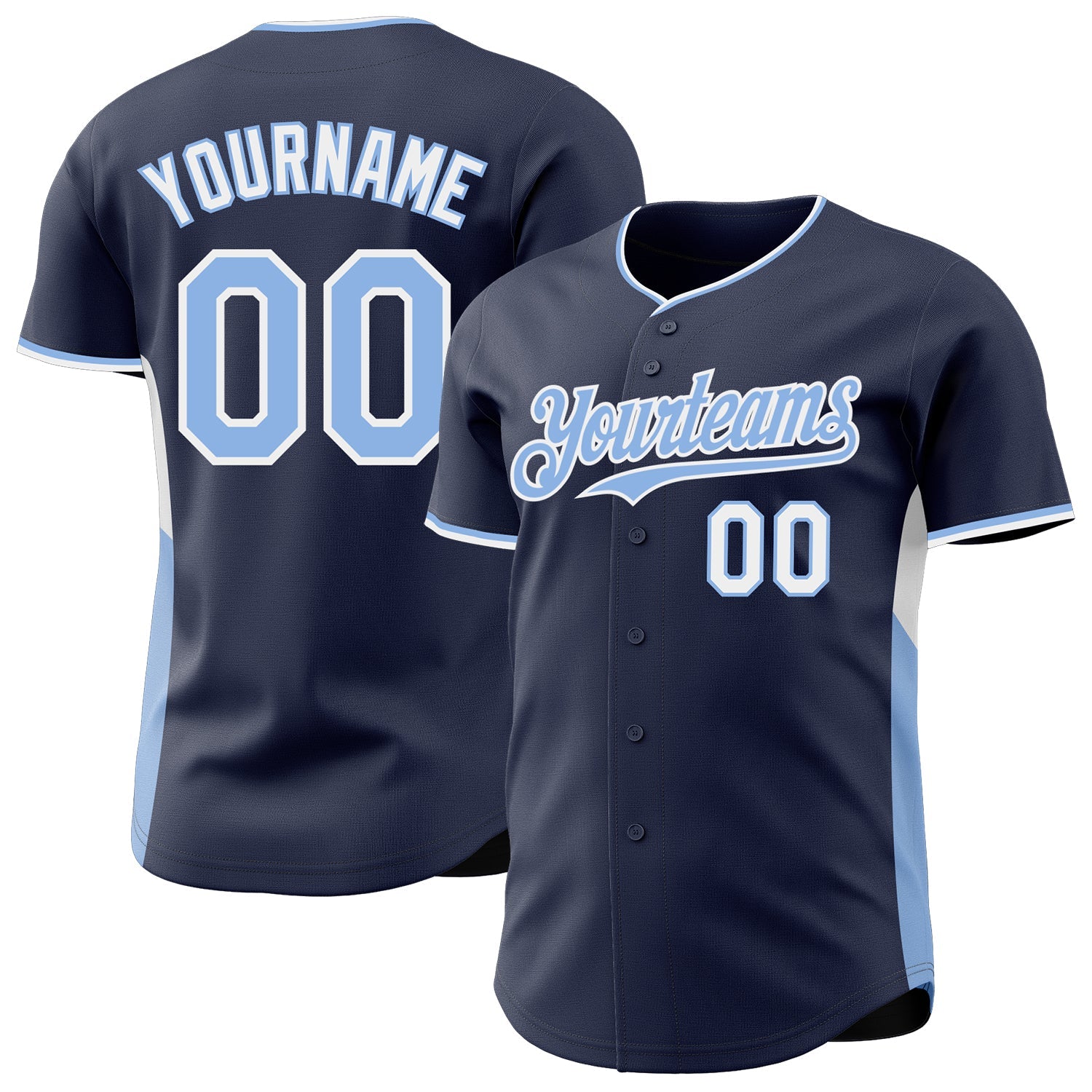 Custom Navy Light Blue-White Classic Color Block Side Panel Stripe Authentic Baseball Jersey - Main View