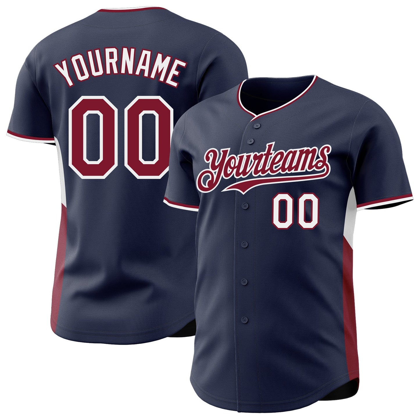 Custom Navy Crimson-White Classic Color Block Side Panel Stripe Authentic Baseball Jersey - Main View