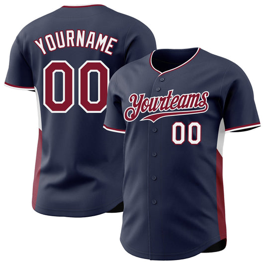 Custom Navy Crimson-White Classic Color Block Side Panel Stripe Authentic Baseball Jersey - Main View