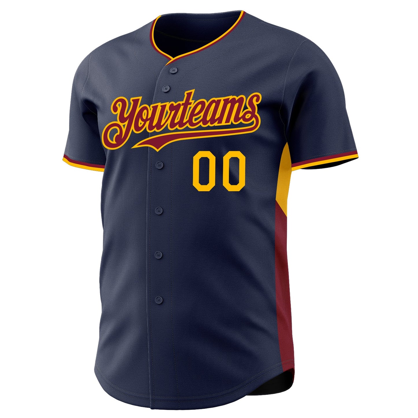 Custom Navy Crimson-Gold Classic Color Block Side Panel Stripe Authentic Baseball Jersey view 2