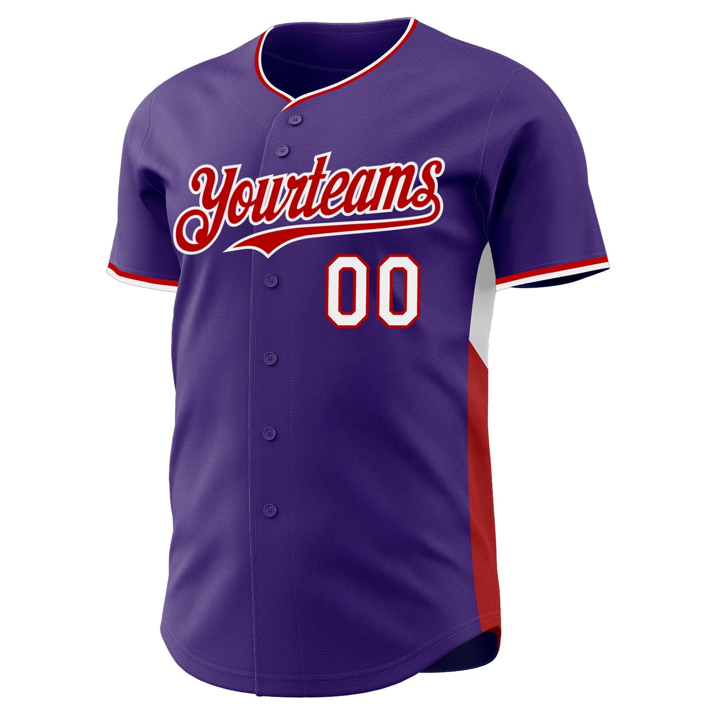 Custom Purple Red-White Classic Color Block Side Panel Stripe Authentic Baseball Jersey view 2