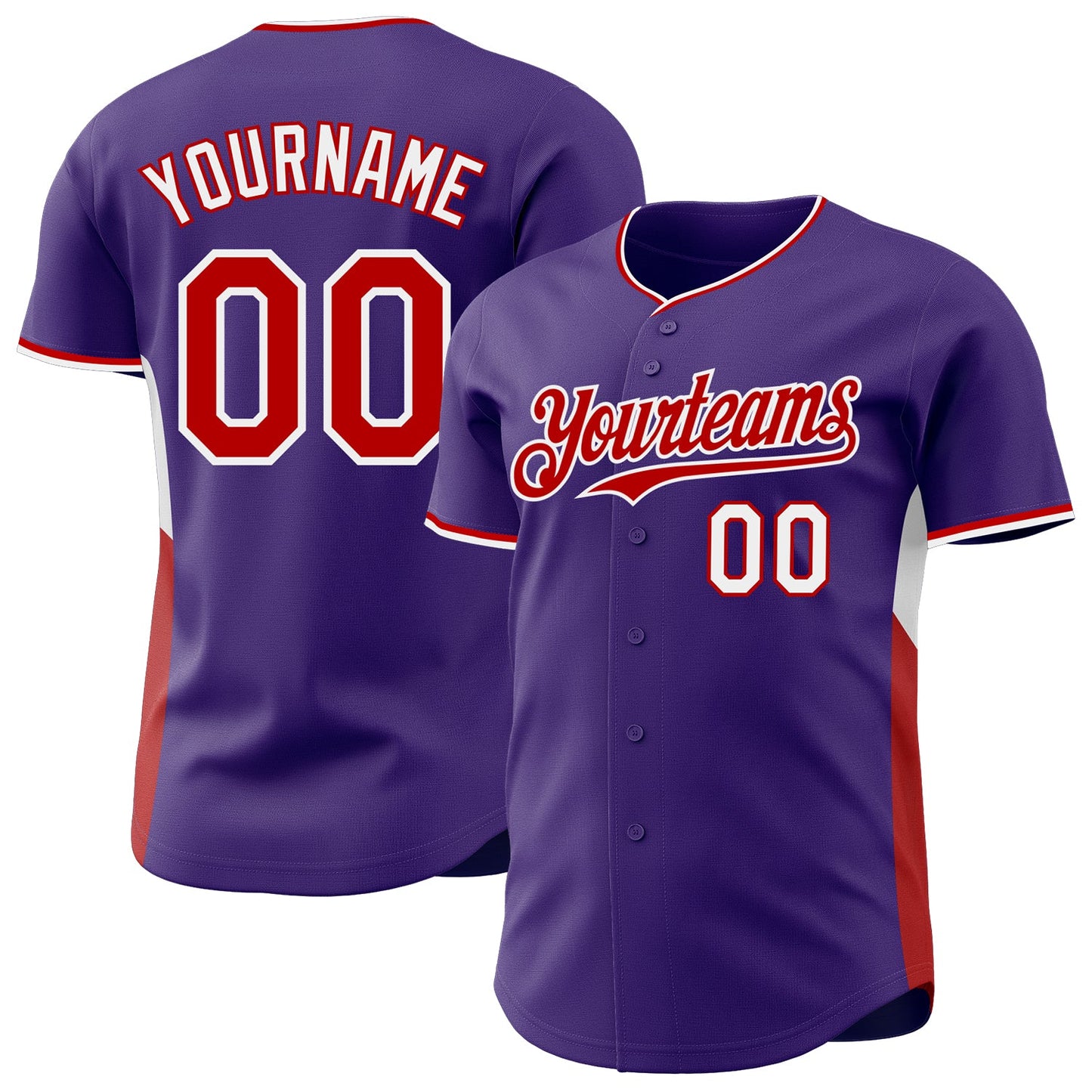 Custom Purple Red-White Classic Color Block Side Panel Stripe Authentic Baseball Jersey - Main View