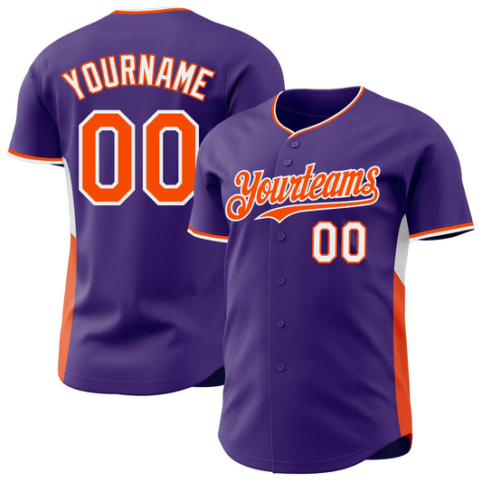 Custom Purple Orange-White Classic Color Block Side Panel Stripe Authentic Baseball Jersey - Main View
