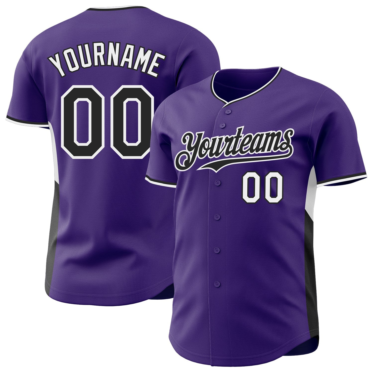 Custom Purple Black-White Classic Color Block Side Panel Stripe Authentic Baseball Jersey - Main View
