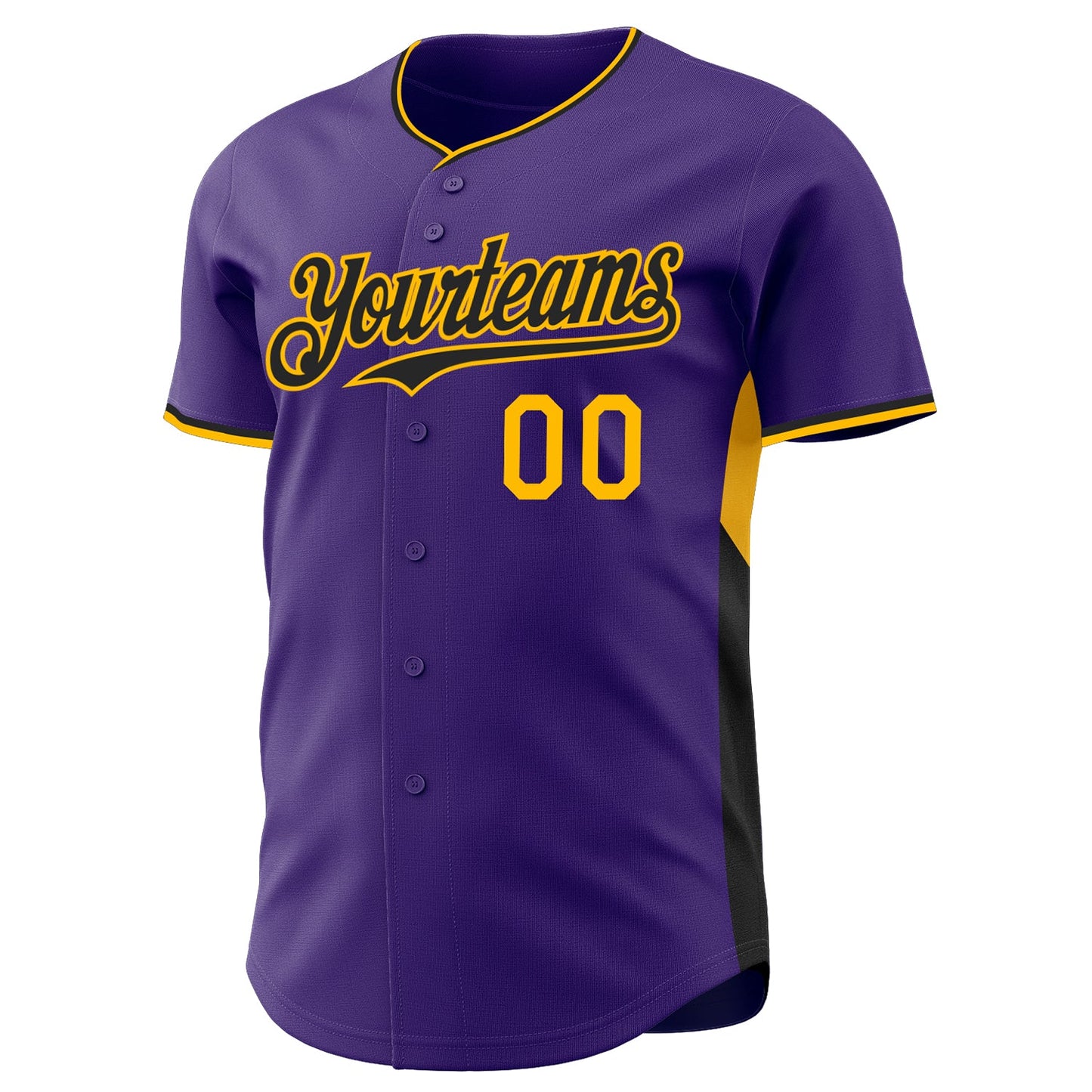 Custom Purple Black-Gold Classic Color Block Side Panel Stripe Authentic Baseball Jersey view 2
