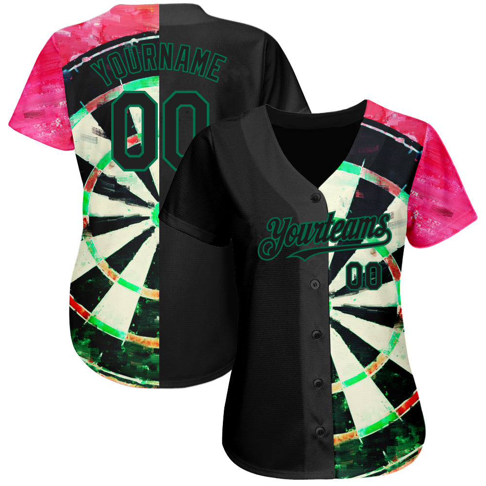 Custom Black Kelly Green-Red 3D Pattern Design Dart Board Authentic Baseball Jersey view 2