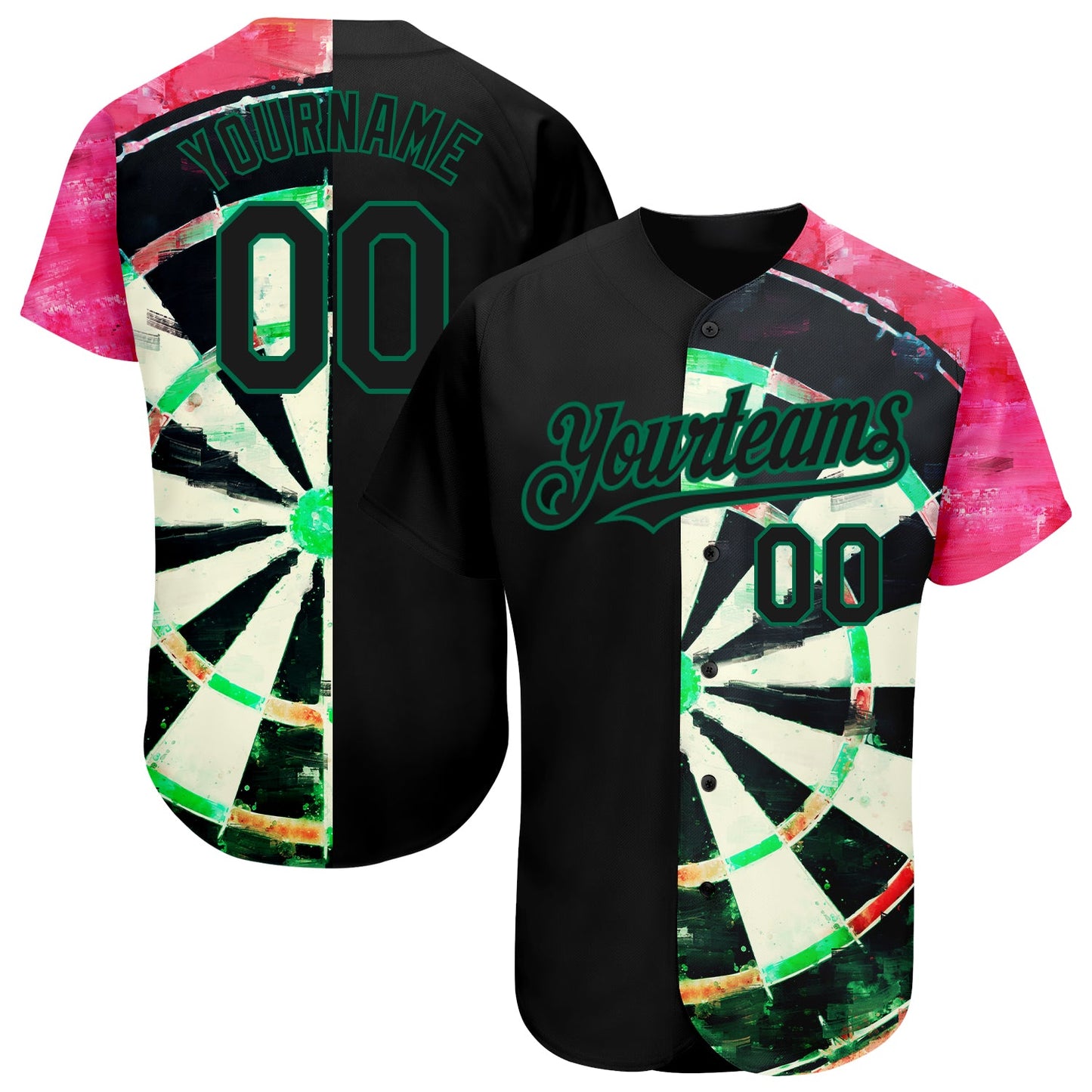 Custom Black Kelly Green-Red 3D Pattern Design Dart Board Authentic Baseball Jersey - Main View