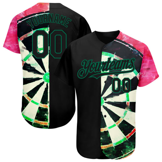 Custom Black Kelly Green-Red 3D Pattern Design Dart Board Authentic Baseball Jersey - Main View