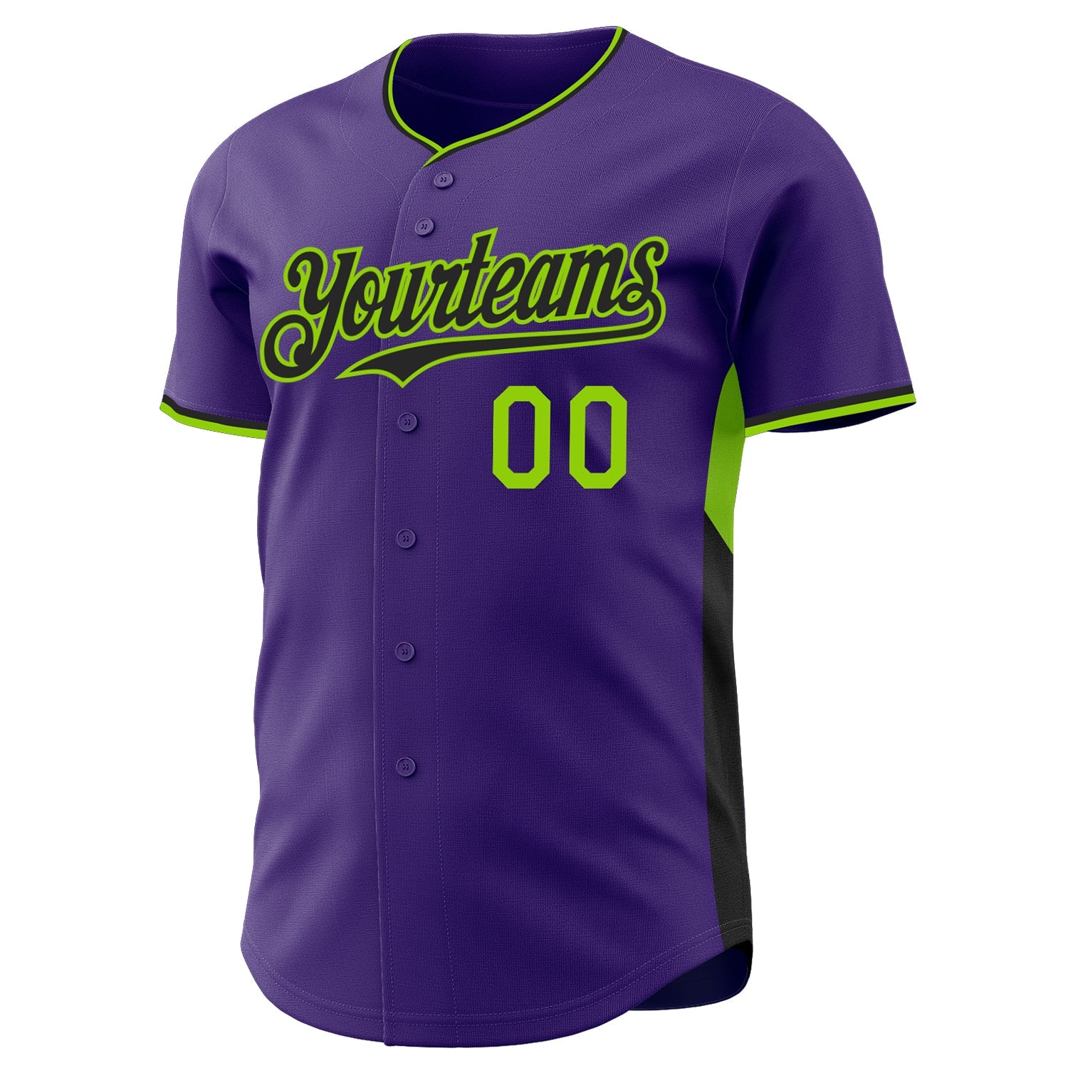Custom Purple Black-Neon Green Classic Color Block Side Panel Stripe Authentic Baseball Jersey view 2