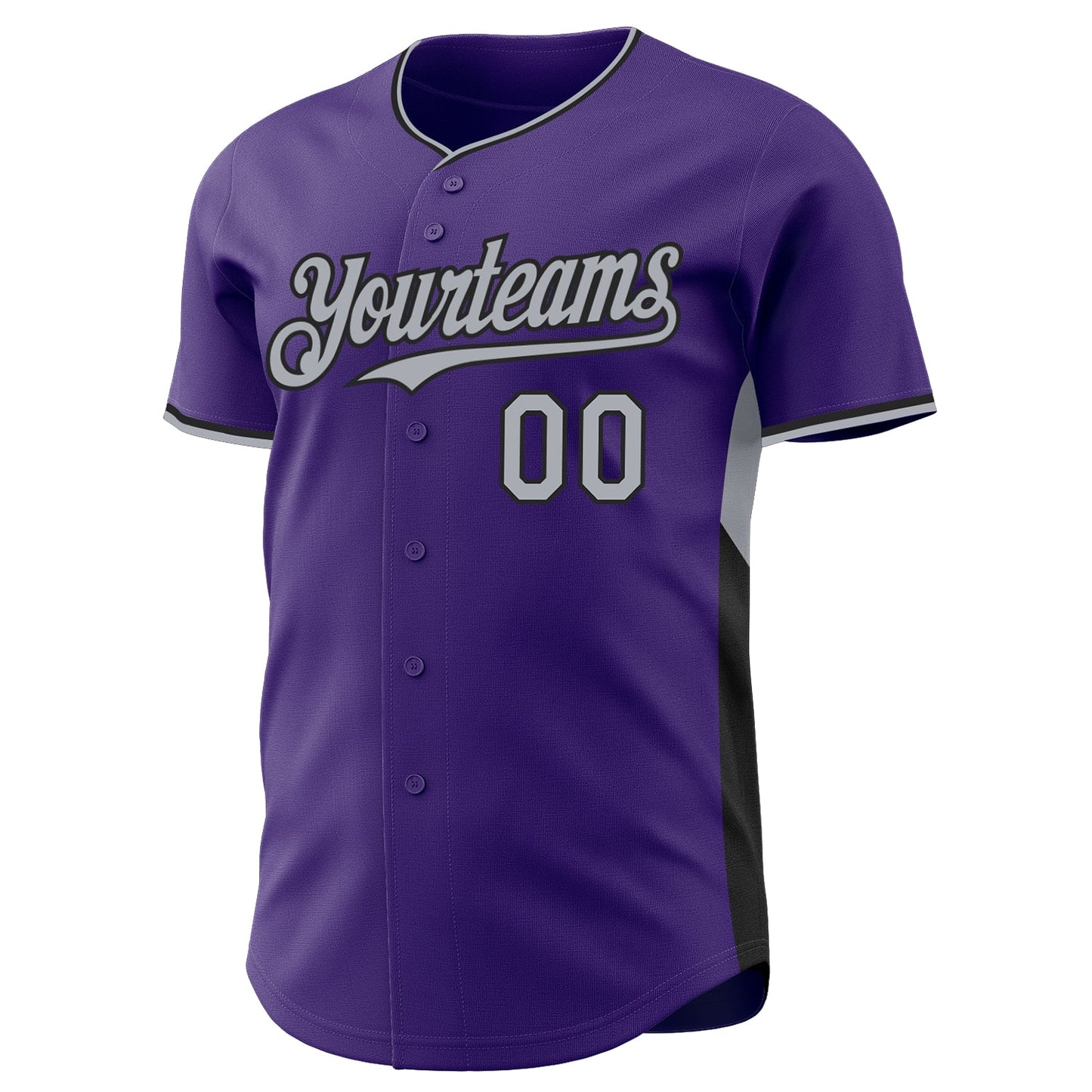 Custom Purple Gray-Black Classic Color Block Side Panel Stripe Authentic Baseball Jersey view 2