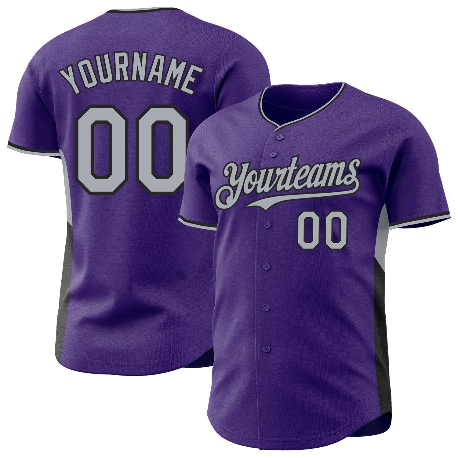 Custom Purple Gray-Black Classic Color Block Side Panel Stripe Authentic Baseball Jersey - Main View