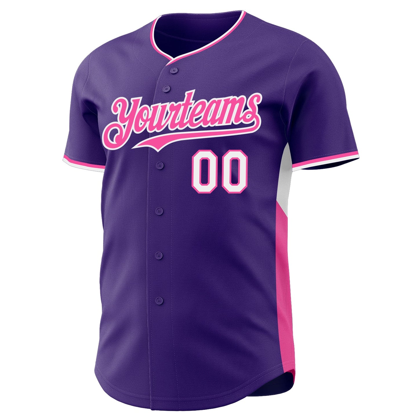 Custom Purple Pink-White Classic Color Block Side Panel Stripe Authentic Baseball Jersey view 2