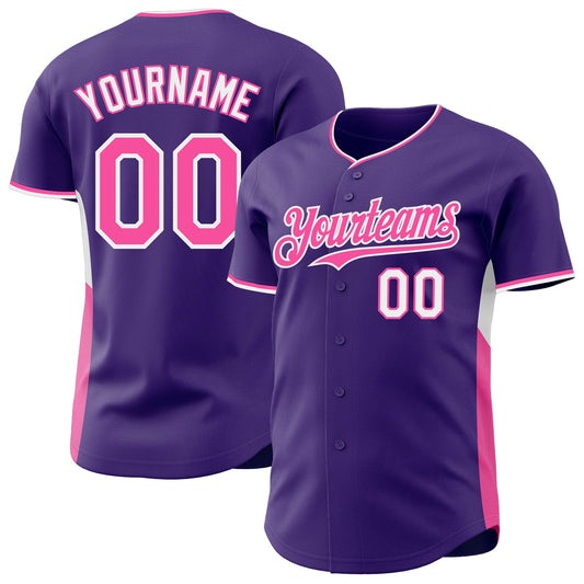 Custom Purple Pink-White Classic Color Block Side Panel Stripe Authentic Baseball Jersey - Main View