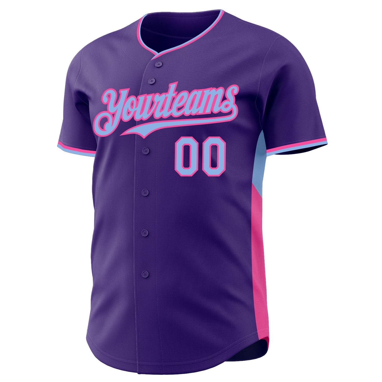 Custom Purple Light Blue-Pink Classic Color Block Side Panel Stripe Authentic Baseball Jersey view 2