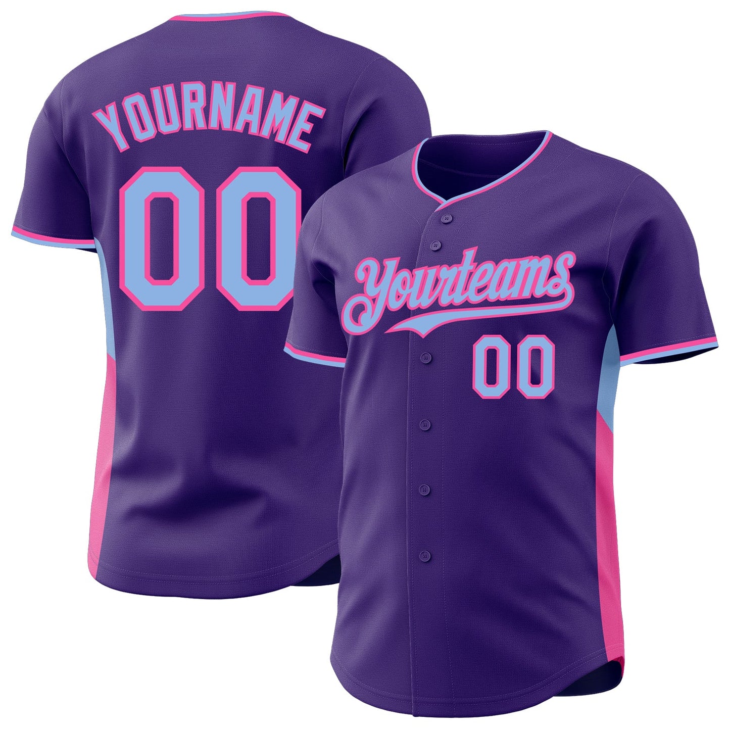 Custom Purple Light Blue-Pink Classic Color Block Side Panel Stripe Authentic Baseball Jersey - Main View