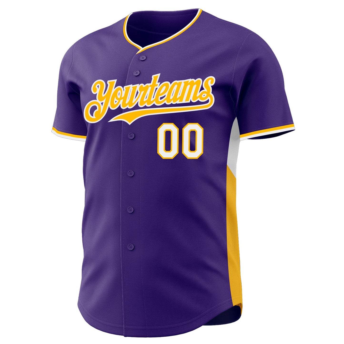 Custom Purple Gold-White Classic Color Block Side Panel Stripe Authentic Baseball Jersey view 2