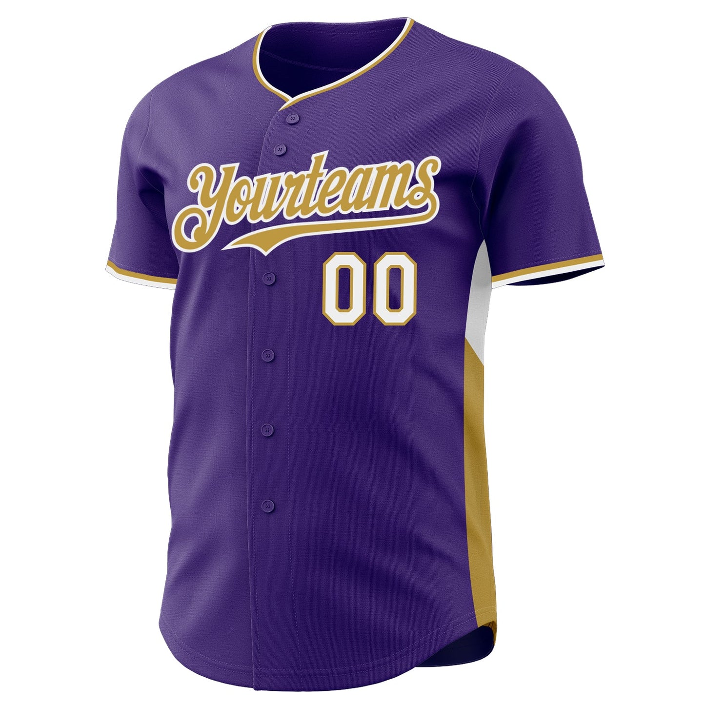 Custom Purple Old Gold-White Classic Color Block Side Panel Stripe Authentic Baseball Jersey view 2