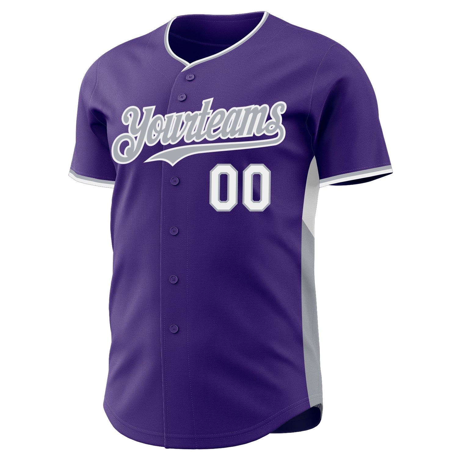 Custom Purple Gray-White Classic Color Block Side Panel Stripe Authentic Baseball Jersey view 2