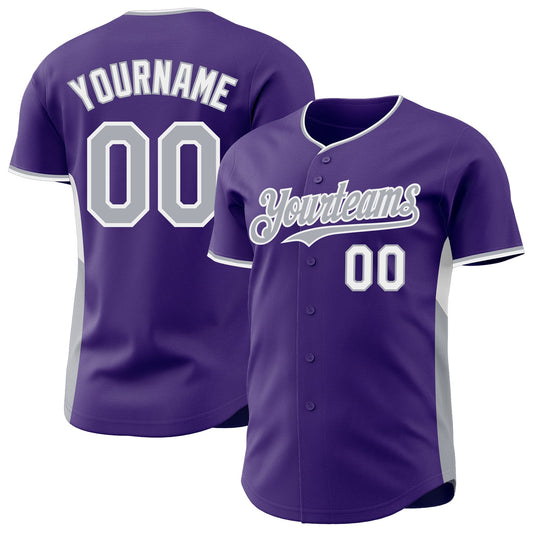 Custom Purple Gray-White Classic Color Block Side Panel Stripe Authentic Baseball Jersey - Main View