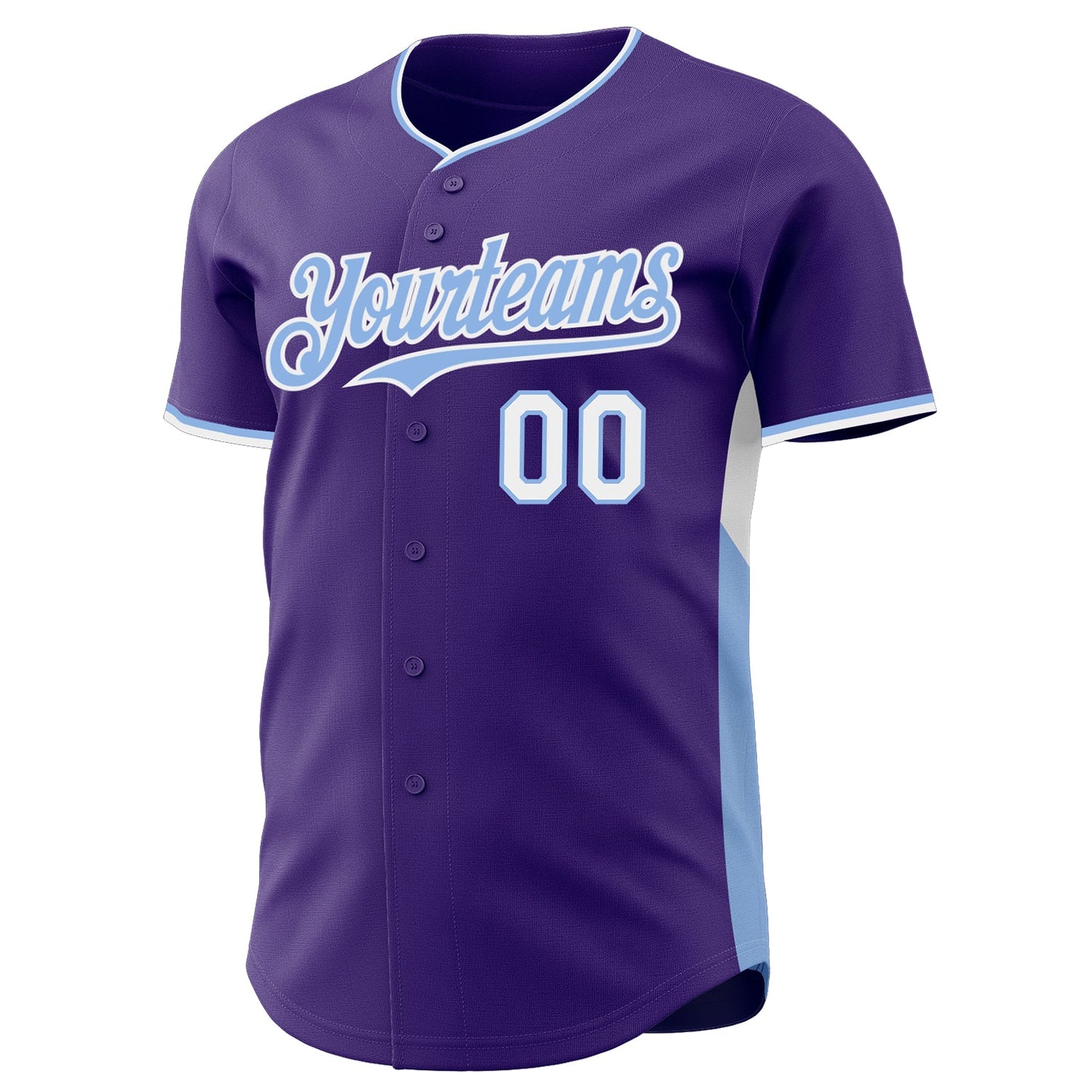 Custom Purple Light Blue-White Classic Color Block Side Panel Stripe Authentic Baseball Jersey view 2