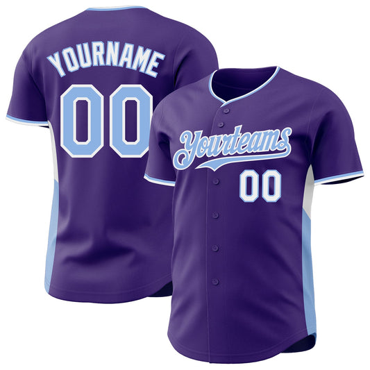 Custom Purple Light Blue-White Classic Color Block Side Panel Stripe Authentic Baseball Jersey - Main View